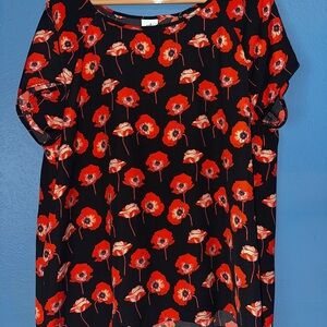 CAbi Black and Red Floral Blouse